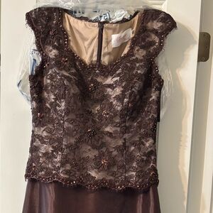 Montage by Mon Cheri Brown Lace Dress